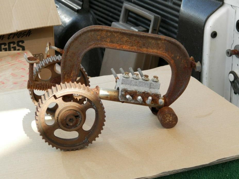 Vintage Metal Folk Art Dragster Tractor Salvaged  Parts Clamp,Gears,Pistons