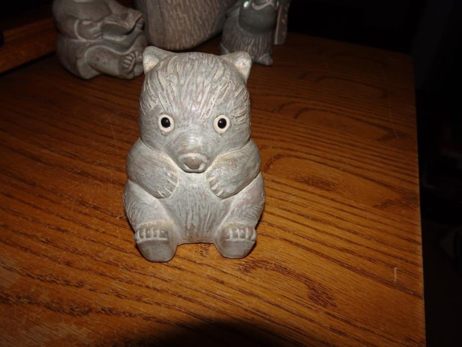 Isabel Bloom Cement Sculpture VIntage Bear w Bead  Eyes  Signed