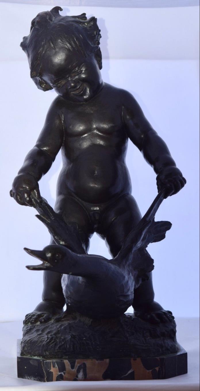 Antique Donatello Gabbrielli Bronze fountain sculpture statue Cherub & Goose