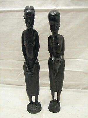 Pr Vintage Hand Carved Rosewood/Ebony African Tribal Women Figure Statue Carving