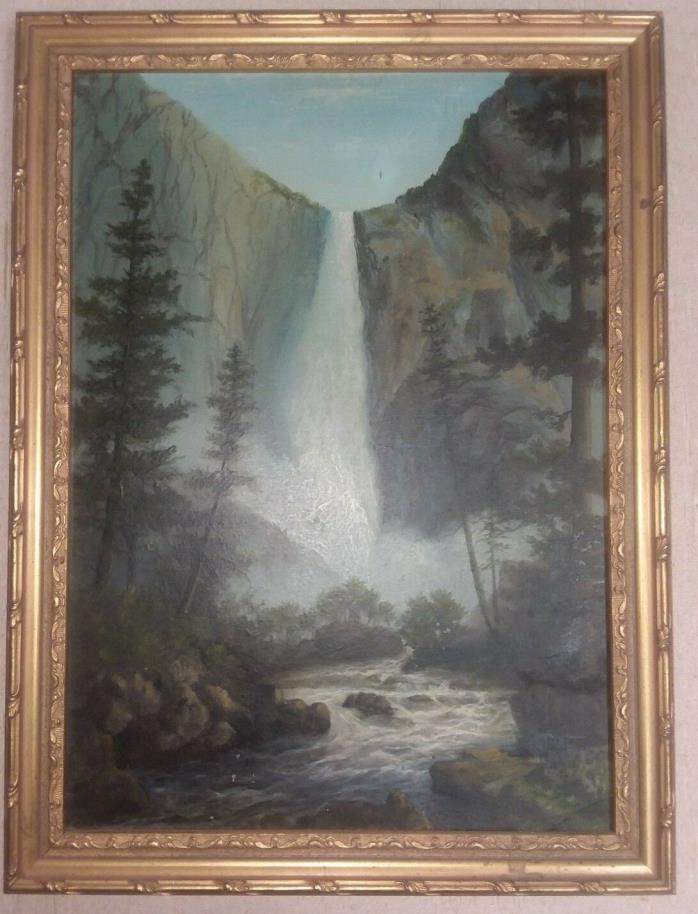 19th century Yosemite painting oil on board BRIDAL VEIL FALLS