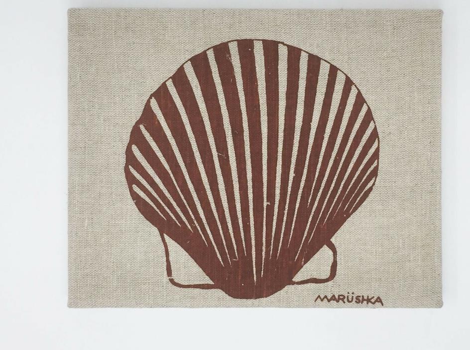 Vintage Original Marushka Seashell Shell Silk Screen Textile Wall Art Decor