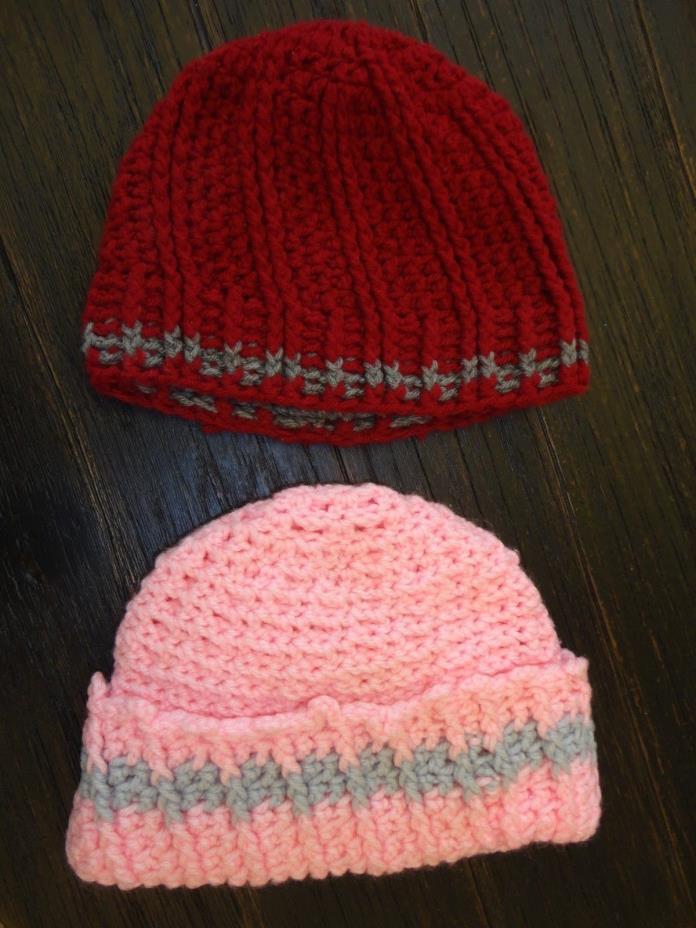 Prison Art Hand Knitted Beanie Hat set of 2 Reversible Multi-Wear