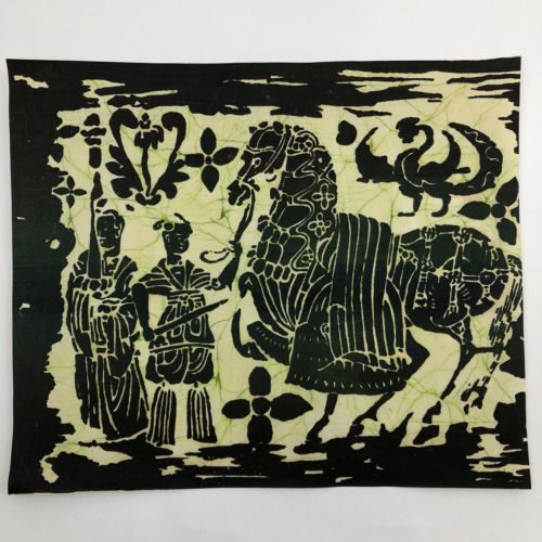 Original Vintage Art Of Batik From Taiwan China Buddha 16x14 Warrior Horse Black