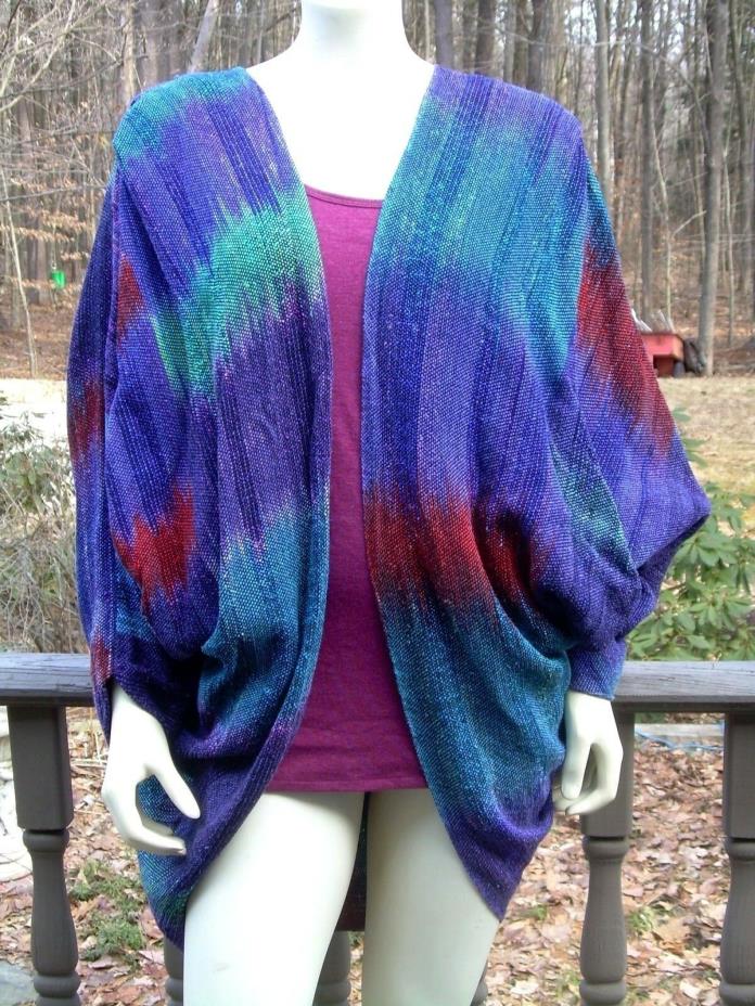 VTG MANZANO MT WEAVERS~NEW MEXICO~O/S BOHO WRAP SHAWL JACKET BAT WING SLEEVES