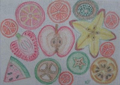 ACEO Original Art, Fruit Bunch, Colored Pencil Drawing, citrus food berry