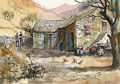 Brian Weaver - Bristol Savages 2016 Pen and Ink Drawing, Farm in the Mountains