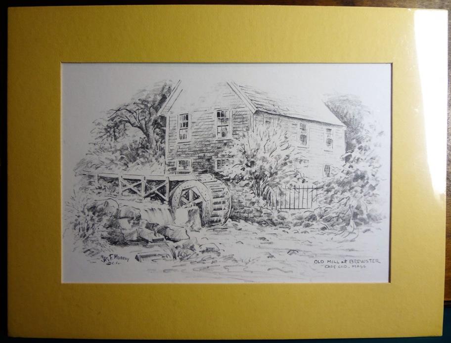 Jas F Murray Old Mill Stone Brook Brewster Cape Cod MA Print Drawing Matted Art