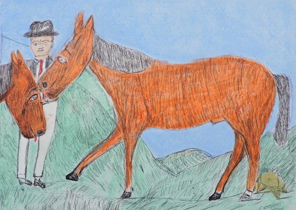 Shields Landon Jones *1901-1995) Folk Outsider Art Portraits Portrait Horse