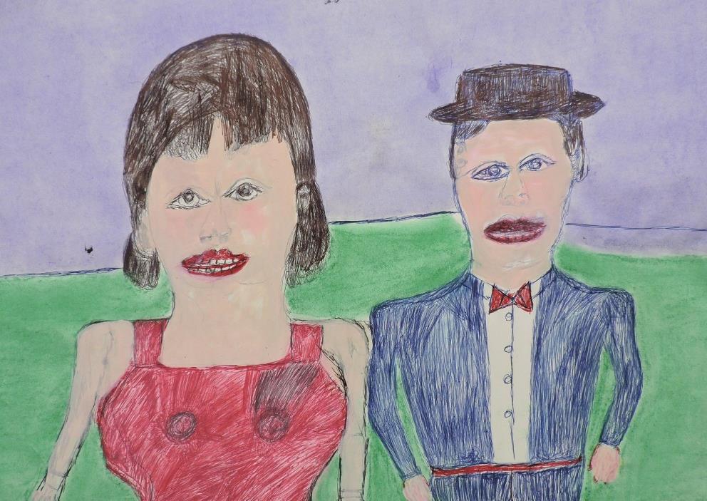 Shields Landon Jones *1901-1995) Folk Outsider Art Portraits Portraits Drawing