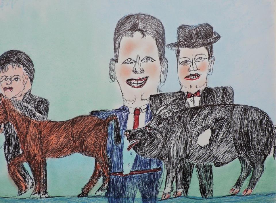 Shields Landon Jones *1901-1995) Folk Outsider Art Portraits Portraits Horse Pig