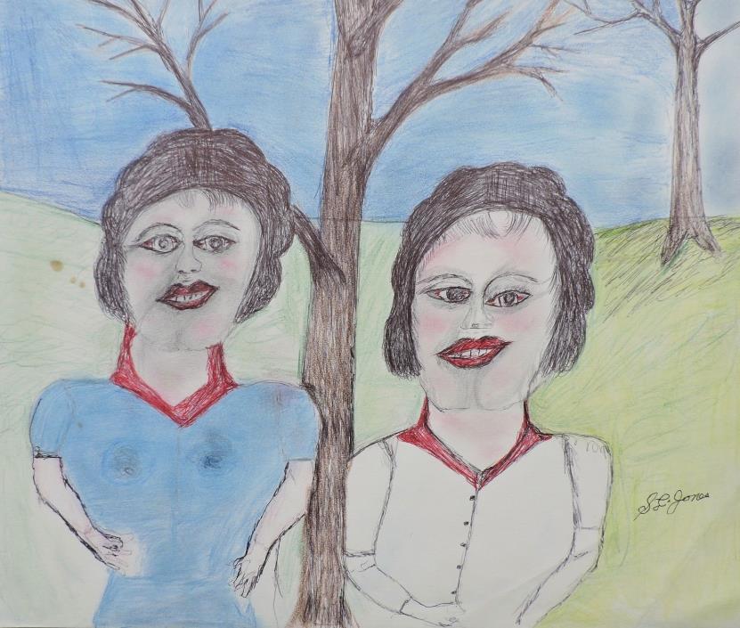 Shields Landon Jones (1901-1995) Folk Outsider Art Portrait Drawing