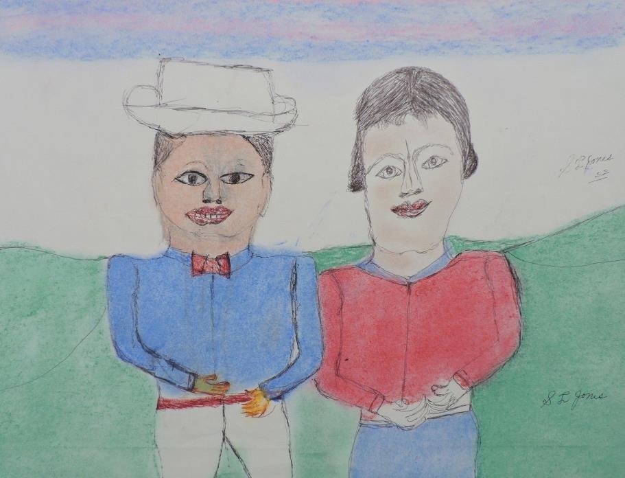 Shields Landon Jones (West Virginia, 1901-1995) Folk Outsider Art Portraits Draw