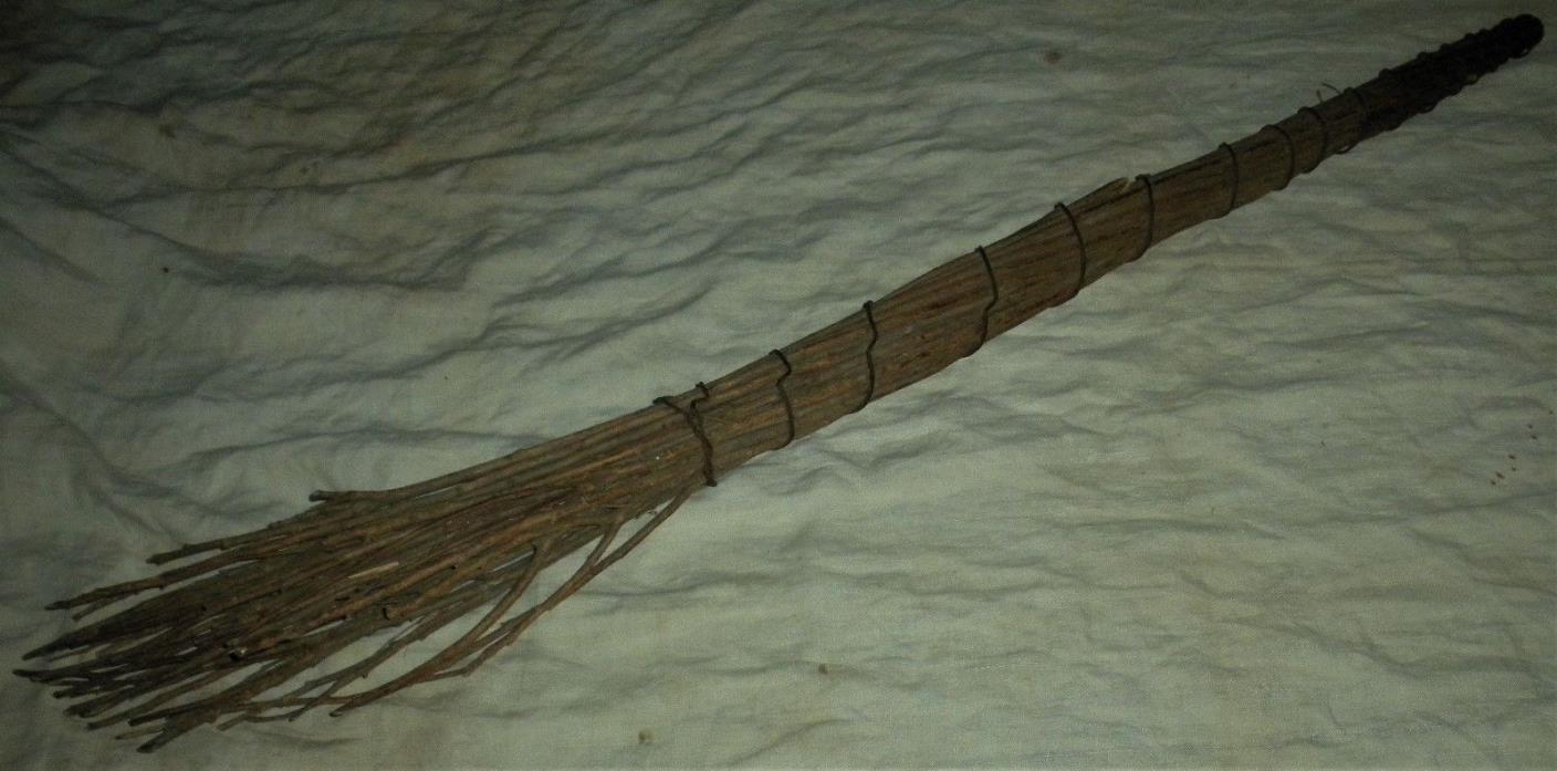ANTIQUE c. 1700S – EARLY 1800S PRIMITIVE TWIG BROOM WIRE WRAP GREAT PATINA vafo
