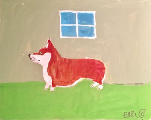 EARL SWANIGAN Outsider Folk Street Art PAINTING Corgi (like Finster, Mose T)