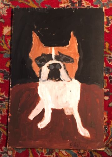 EARL SWANIGAN Outsider Folk Street Art PAINTING bulldog (like Finster, Mose T)