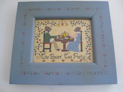 Bears Tea Party Teddy Bears Framed Art Vintage Hand Painted Flowers Frame