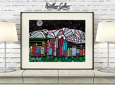 Denver Skyline City Folk Art Print Heather Galler 11x14 SIGNED