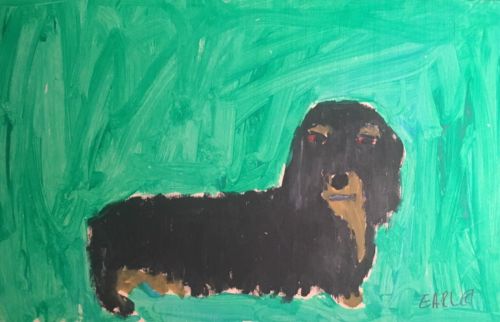 EARL SWANIGAN Outsider Folk Street Art PAINTING dachshund