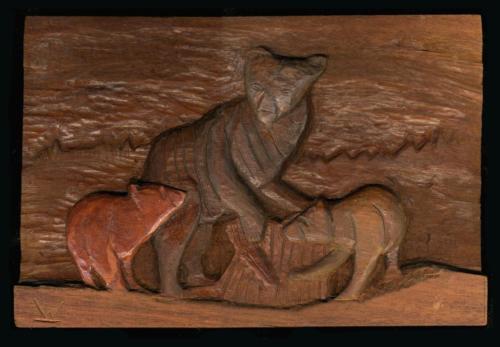 Early Mahogany Relief Carving Bear with Cubs by Bruno Wolfgang Kurtz (1926-2013)