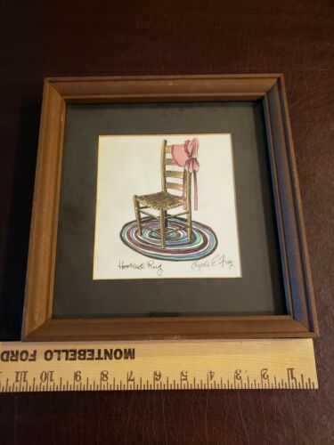 VINTAGE Framed Art Signed Clyde E Gray Hooked Rug