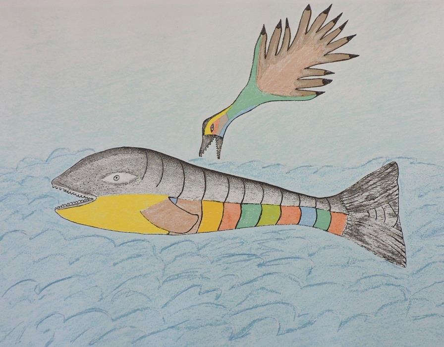 Inuit Print Elisapee Ishulutaq (1925- ) Ravenous Bird Signed