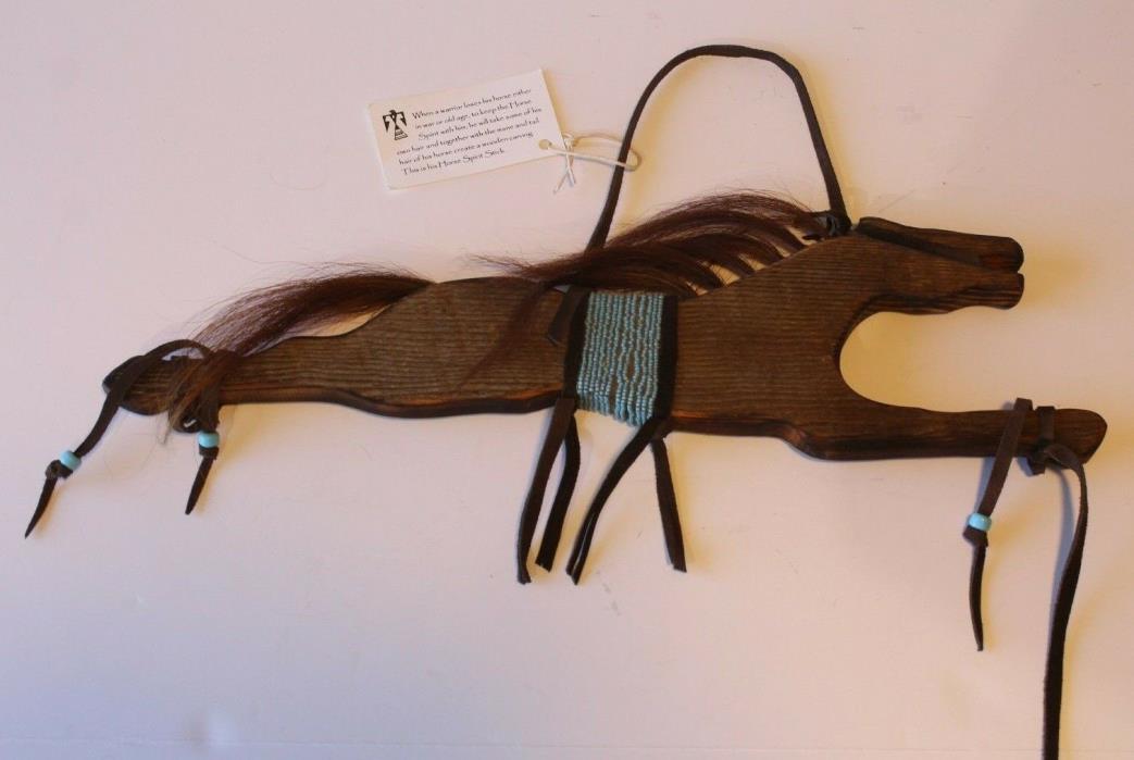 Native American Horse Spirit Stick Real Horse Hair Turquoise & Leather Folk Art
