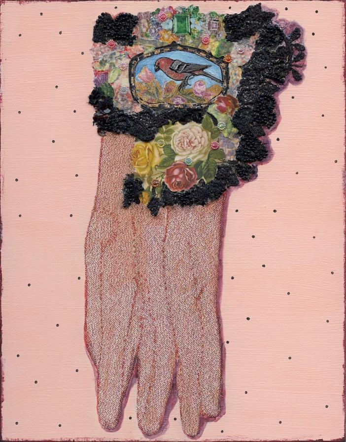LADY'S GLOVE VICTORIAN STYLE COLLAGE & MIXED MEDIA ART ON WOOD AFFORDABLE ART