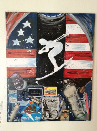 Original Painting Polo Suicide Ski Collage Pop Art Ralph Lauren 90s 80s Graffiti