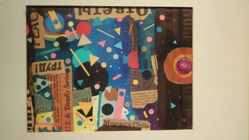Russian Soviet mixed media paint and paper collage