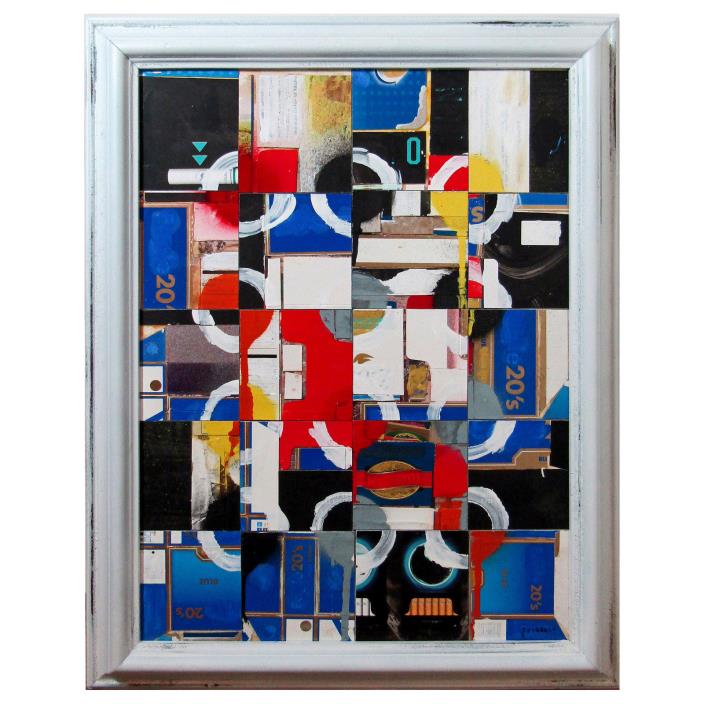 Abstract art collage post-modernist cardboard paint constructivism frame mcm