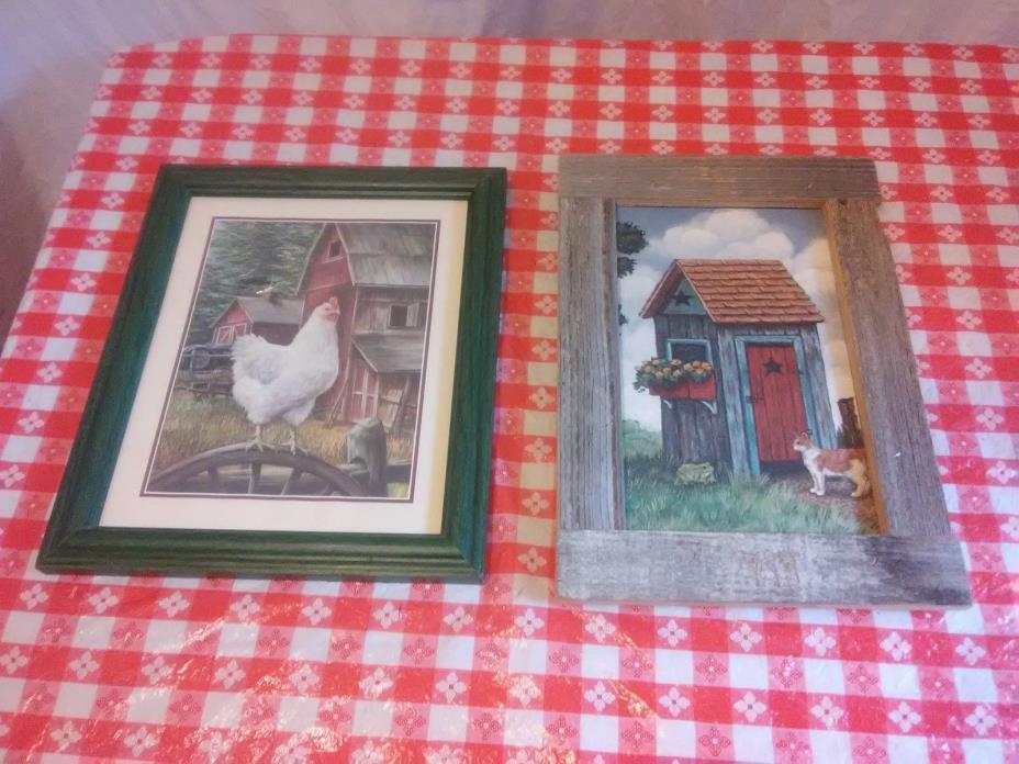 Vintage framed recycled farm house wood picture frame art hand made )(*^^@@D5