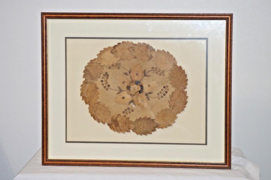 Framed Lotus Flower handmade of Mushroom Leather Indonesia Beautiful Primitive