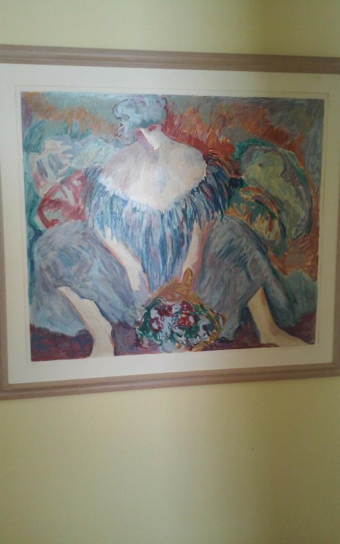 art Barbara Wood blue lady serigraph. With certificate  Of authenticity.