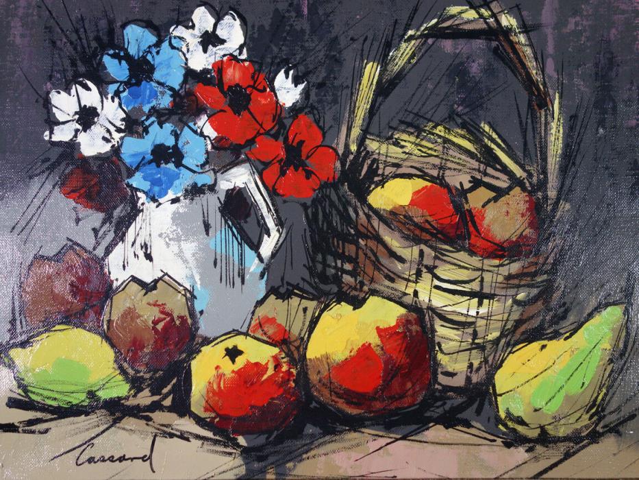 ORIGINAL VINTAGE OIL PAINTING - STILL LIFE WITH FRUIT - SIGNED by Artist Cassad