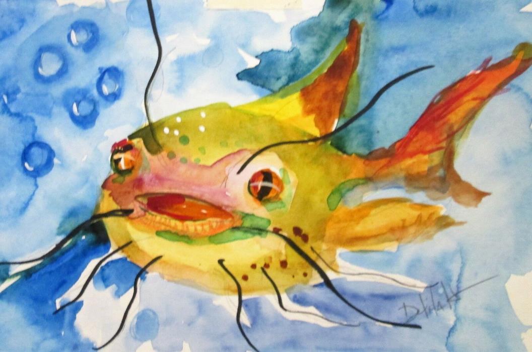 Catfish fish watercolor wildlife game sports animal Art Delilah