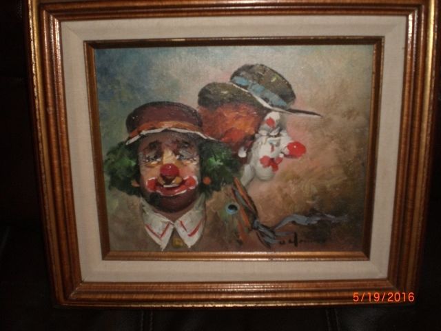 William Moninet 14 by 13 Original Oil Painting of Clowns-Gorgeous!