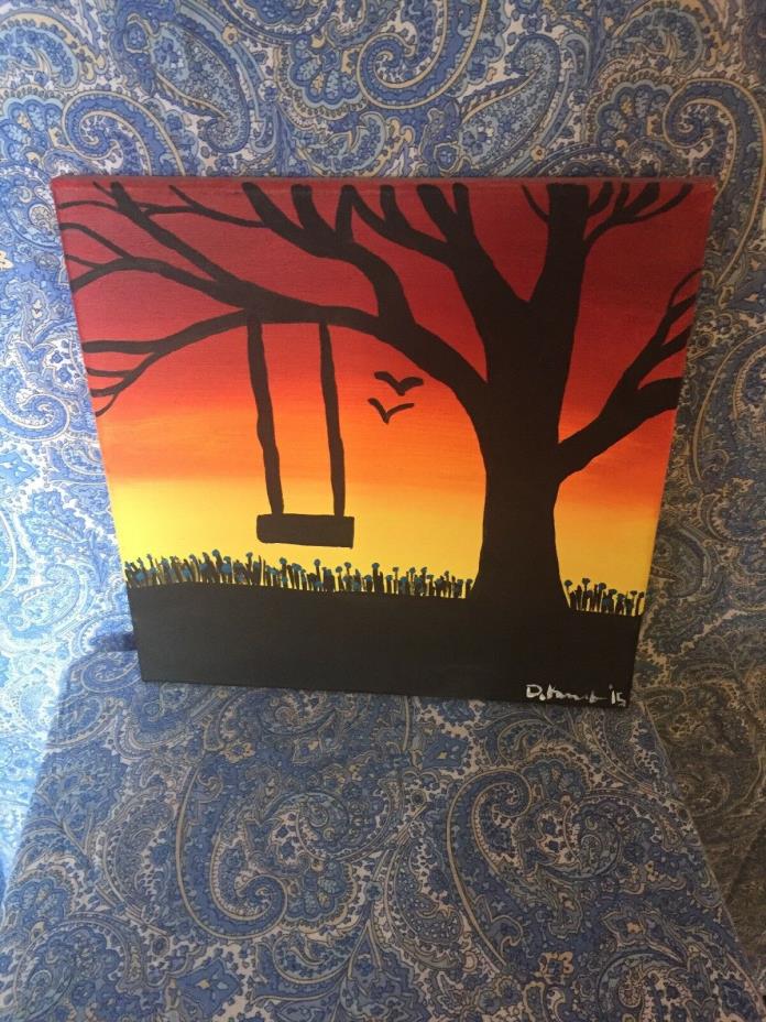 Painting on canvas Sunset Tree Swing 12X12