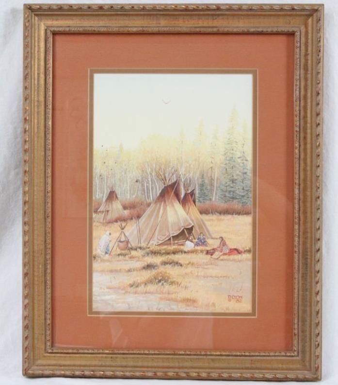 Dustin Lyon Listed Artist Painting Native American Landscape Tepee Vintage 1982