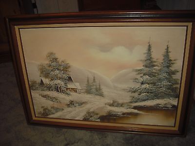 30 x 42 OIL PAINTING on Canvas WINTER SCENE SIGNED by R COOPER - SALE