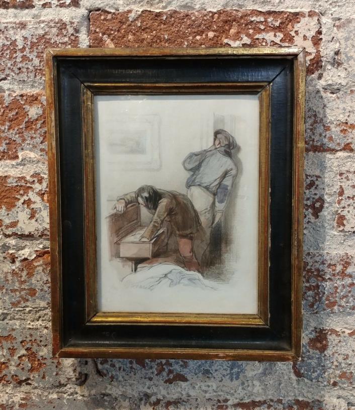 Sulpice-Guillaume Chevalier - Two Thieves -1840s Original French painting