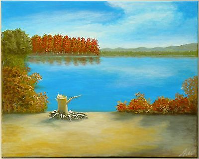 Original Painting on Canvas West Lake Foliage White Mountains Signed Ready2Hang