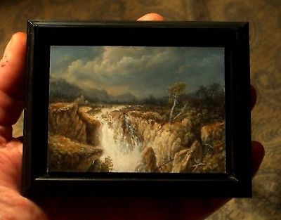 Raging River, Storm, Miniature Landscape Painting, ORIGINAL OIL PAINTING ACEO