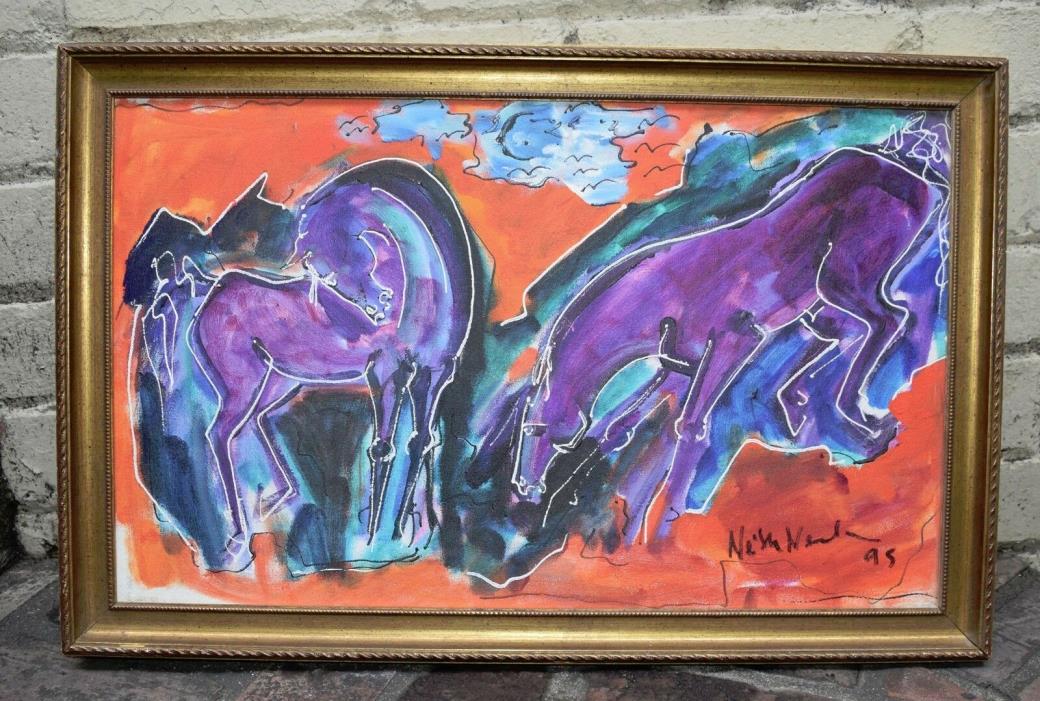 Neith Nevelson Abstract Purple Horses Kicking Away Signed 1995