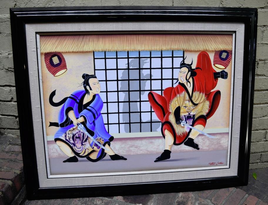 Matthew Smith Painting Japanese Samurai Warriors Fighting Geisha Katana 40 x 30