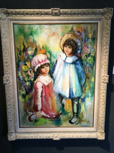 Two Young Girls Original Oil Painting By Irene Borg