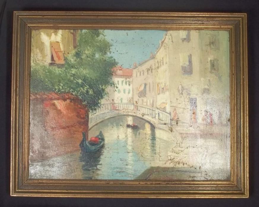 PAIR OF EARLY 20th CENTURY OIL ON BOARD ITALIAN VENETIAN CANAL SCENES SIGNED