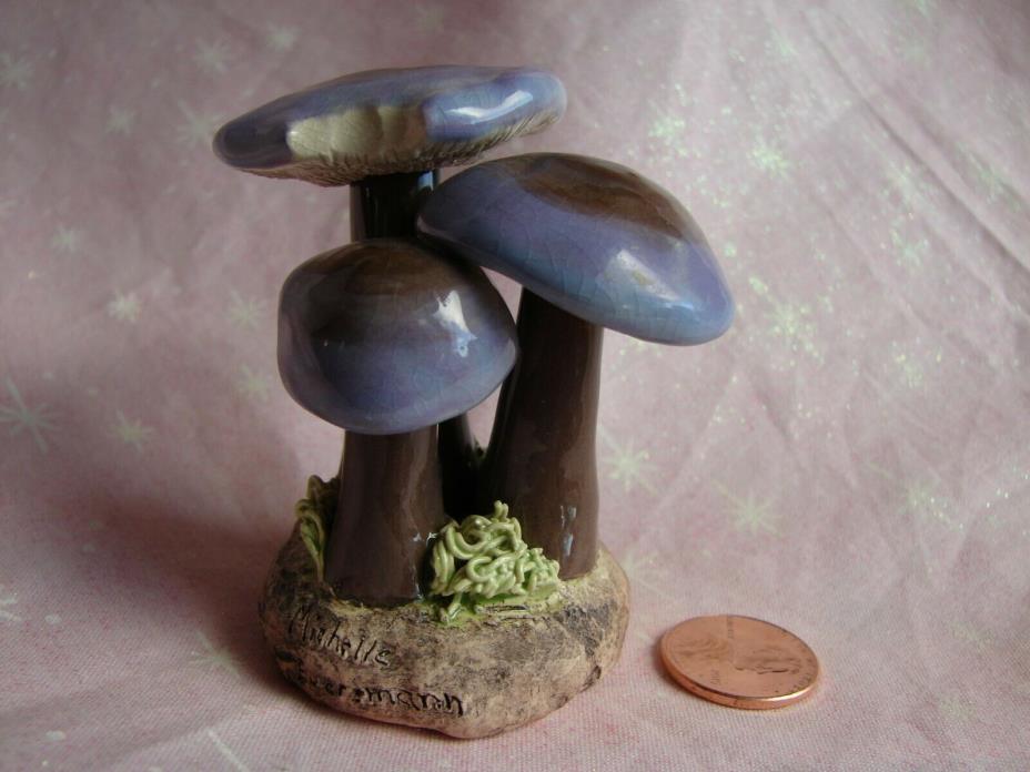 Sculpted Mushroom Clump Painted/Glazed Signed Realistic Purple & Brown Vintage