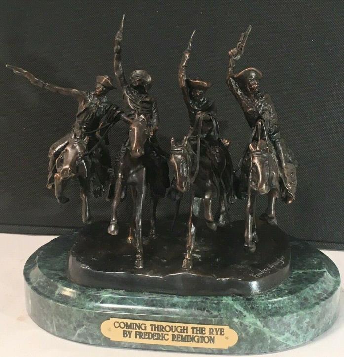 FREDERIC REMINGTON COMING THROUGH THE RYE Bronze Reproduction Statue marble base