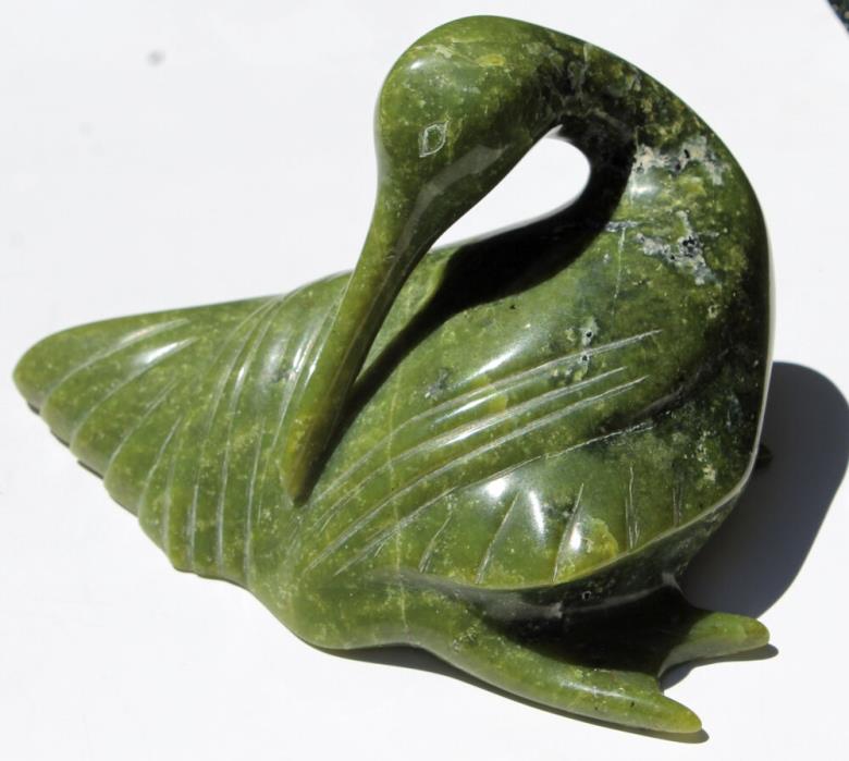 Vtg Original Kananginak Pootoogook Inuit Green Stone Carving Sculpture Bird